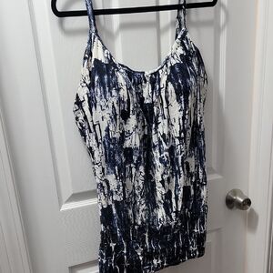 Blue and White Abstract Print swim top